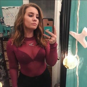Burgundy mesh bodysuit 🤍